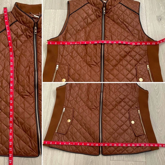 Chico’s • Stylish Quality Tan/Light Brown Rib Trim Quilted Vest - Picture 12 of 14